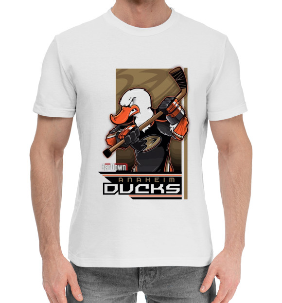 Мужская хлопковая футболка с изображением Anaheim Ducks цвета Белый
