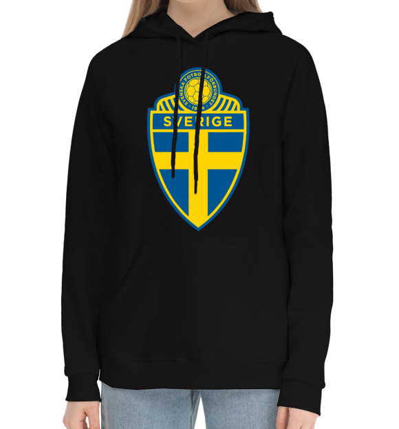 Женский хлопковый худи с изображением Сборная Швеции цвета Черный