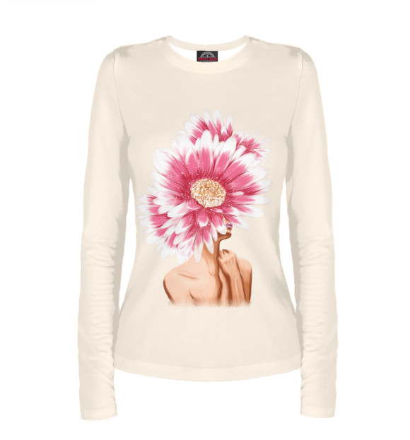 Женский лонгслив с изображением Девушка с герберами на голове цвета Белый