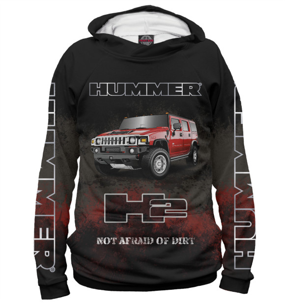 Мужское худи с изображением Hummer H2 на черном цвета Белый