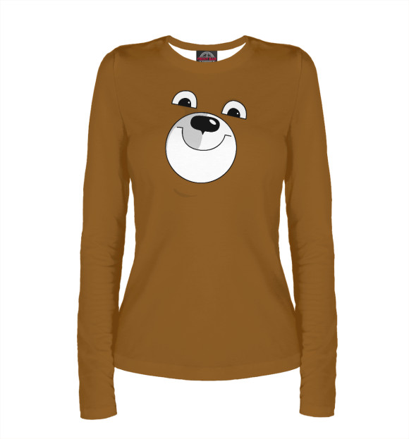 Женский лонгслив с изображением Медведь (лицо) цвета Белый