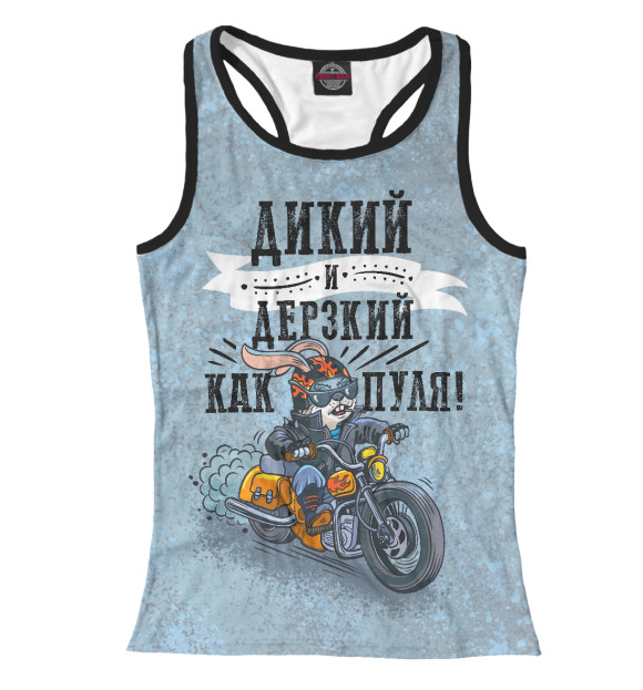 Женская майка-борцовка с изображением Кролик байкер дерзкий серый цвета Белый