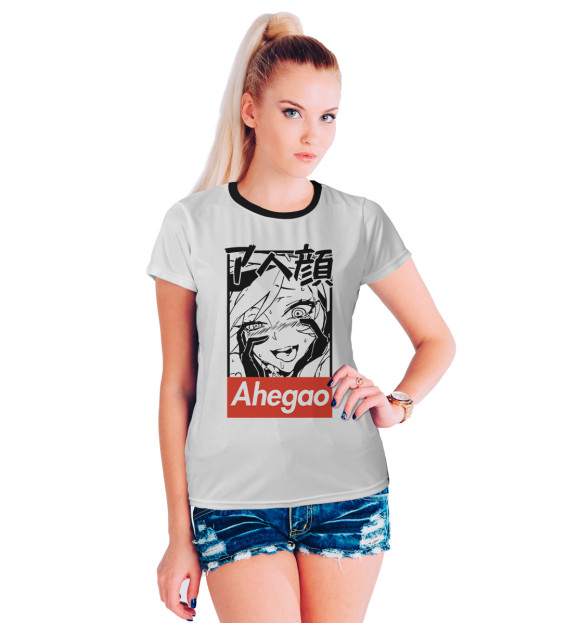 Футболка для девочек с изображением Ahegao цвета Белый