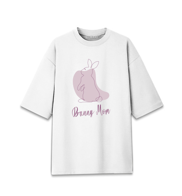 Женская футболка оверсайз с изображением Кролик мама цвета Белый