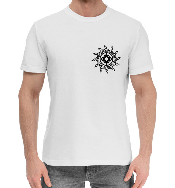 Мужская хлопковая футболка с изображением Символ Репейник счастья цвета Белый