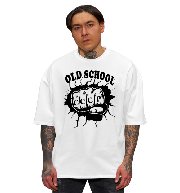 Мужская футболка оверсайз с изображением Old School цвета Белый