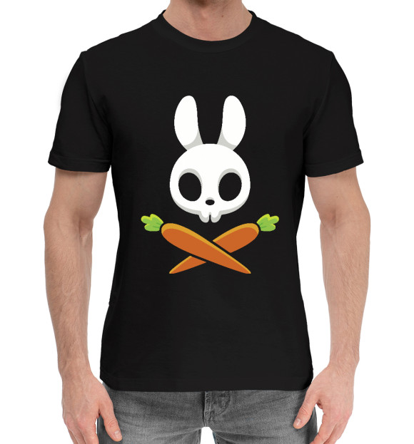 Мужская хлопковая футболка с изображением Череп кролика цвета Черный