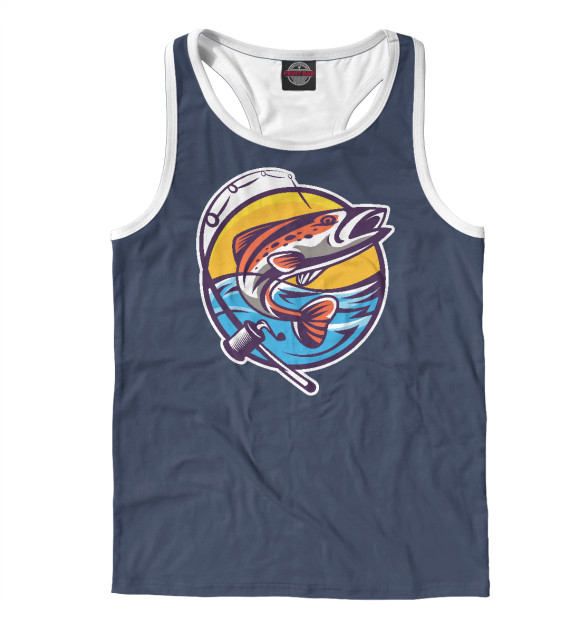 Мужская майка-борцовка с изображением Лосось пойманный спиннингом цвета Белый