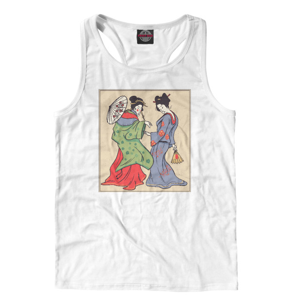Мужская майка-борцовка с изображением Японские Гейши Укиё-э цвета Белый