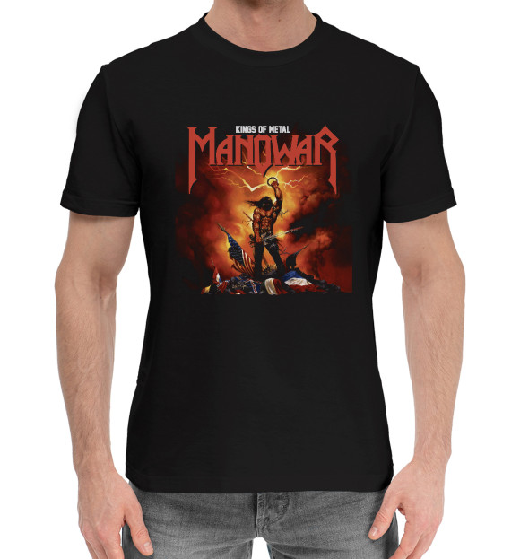 Мужская хлопковая футболка с притом Manowar цвета Черный Мужская хлопковая футболка с изображением Manowar цвета Черный
