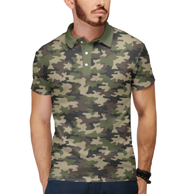 Мужское поло с притом Лесной Охотничий Камуфляж цвета Белый Мужское поло с изображением Лесной Охотничий Камуфляж цвета Белый
