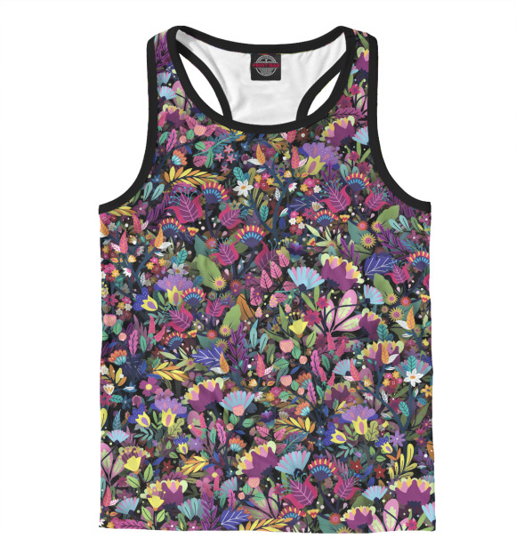 Мужская майка-борцовка с изображением Мистические цветы цвета Белый