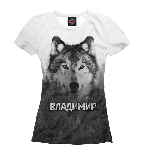 Футболка для девочек с изображением Волк над лесом - Владимир цвета Белый