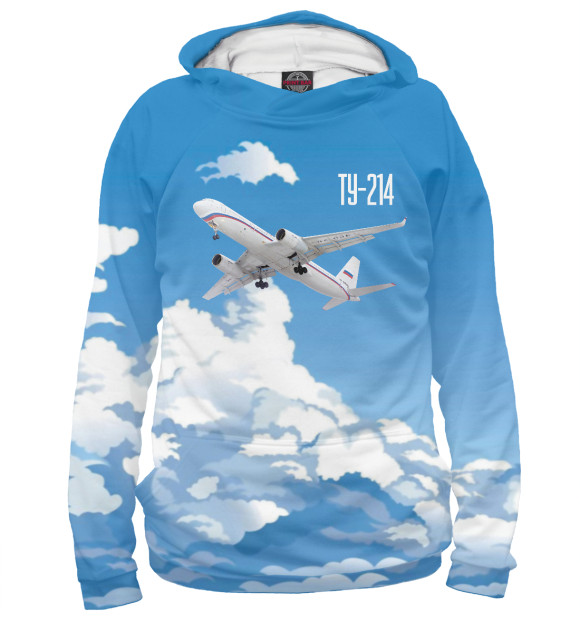Мужское худи с изображением Самолет Ту-214 цвета Белый