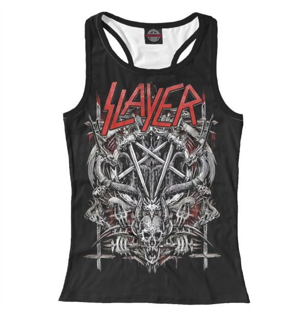 Женская майка-борцовка с притом Slayer цвета Белый Женская майка-борцовка с изображением Slayer цвета Белый