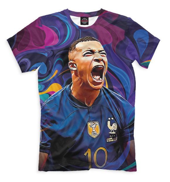 Мужская футболка с изображением Килиан Мбаппе цвета Белый