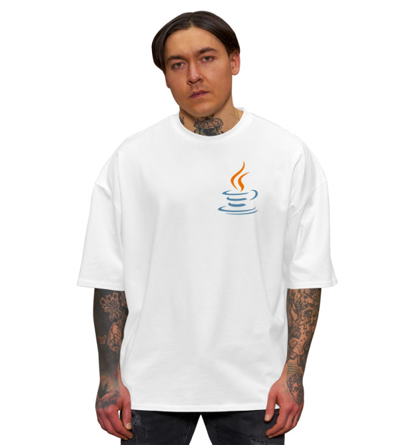 Мужская футболка оверсайз с изображением Java Logo цвета Белый