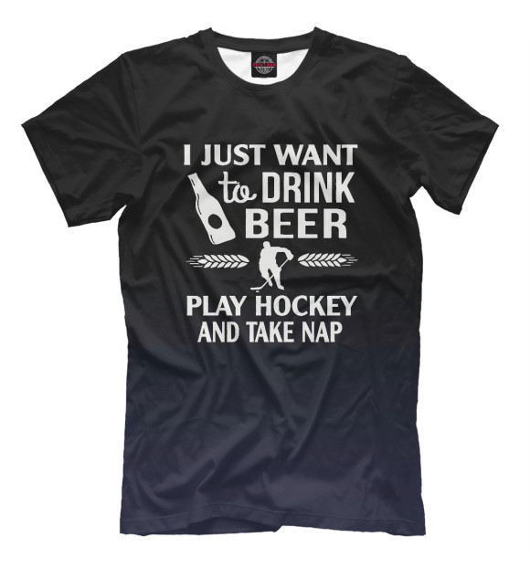 Мужская футболка с изображением Drink Beer Play Hockey цвета Белый