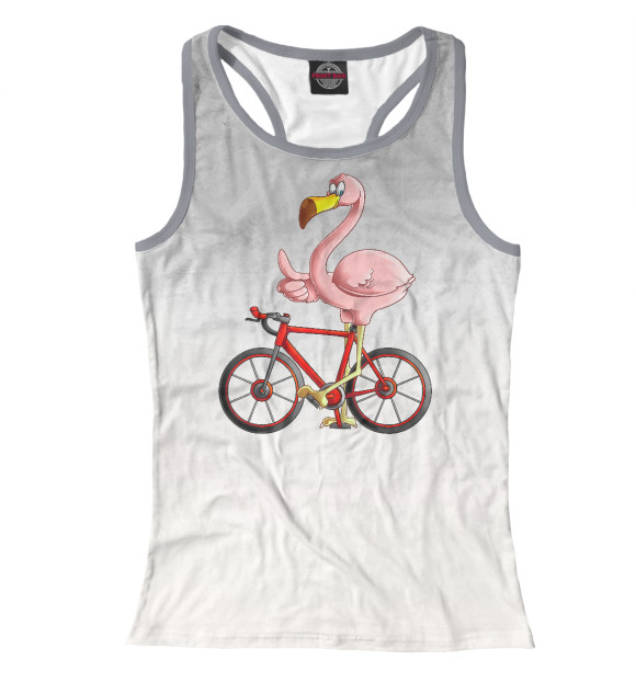 Женская майка-борцовка с изображением Flamingo Riding a Bicycle цвета Белый