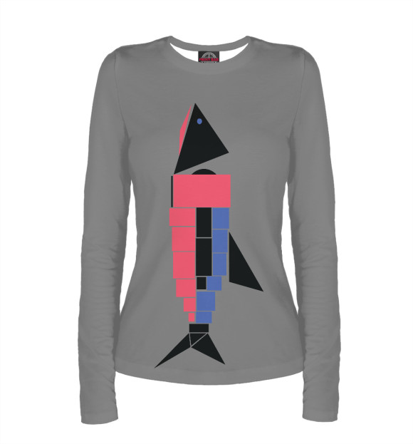 Женский лонгслив с изображением Авангардная рыба цвета Белый