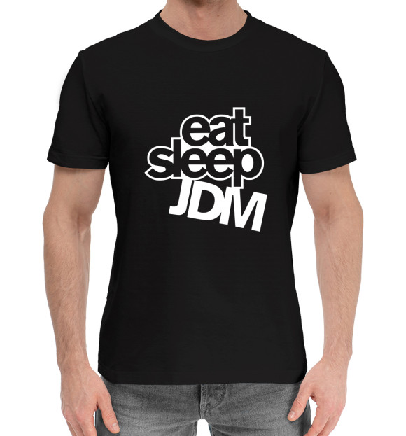 Мужская хлопковая футболка с изображением Eat Sleep JDM цвета Черный