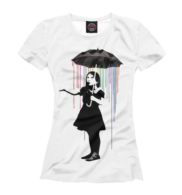 Женская футболка с изображением Banksy цветной дождь цвета Белый
