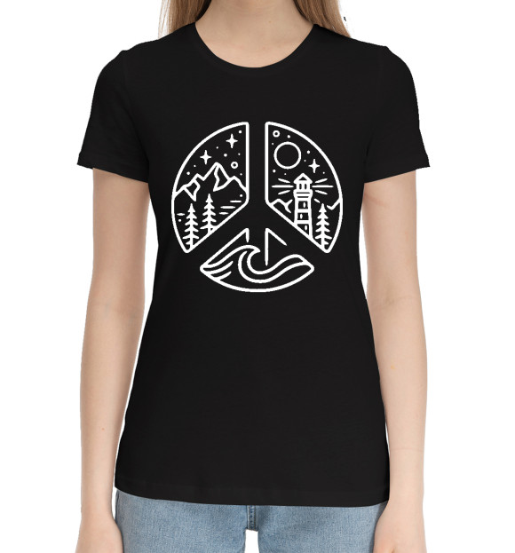 Женская хлопковая футболка с изображением Пацифик Туриста цвета Черный