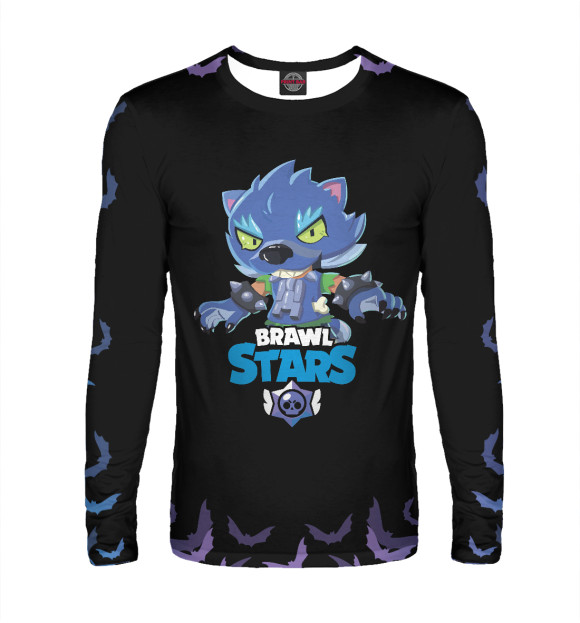 Мужской лонгслив с притом Brawl Stars цвета Белый Мужской лонгслив с изображением Brawl Stars цвета Белый