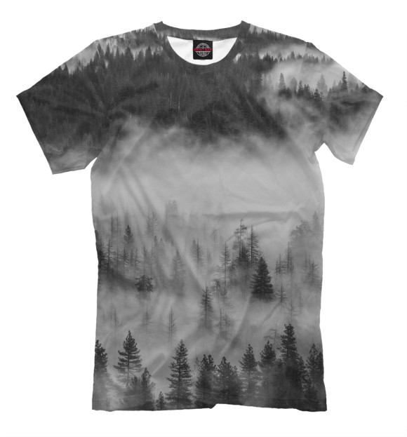 Мужская футболка с изображением Туман над лесом цвета Белый
