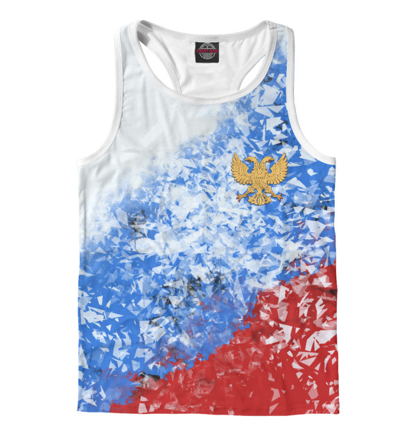 Мужская майка-борцовка с изображением ГЕРБ РФ (триколор) цвета Белый