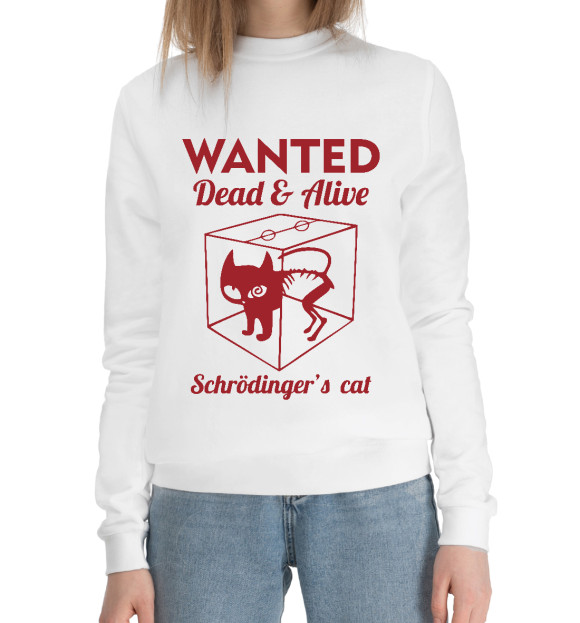 Женский хлопковый свитшот с изображением Wanted Cat цвета Белый
