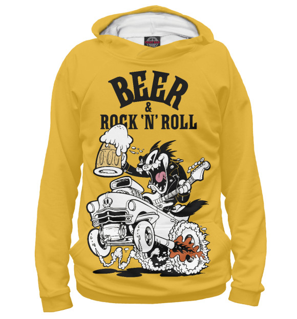 Мужское худи с изображением Beer & Rock 'n' Roll цвета Белый
