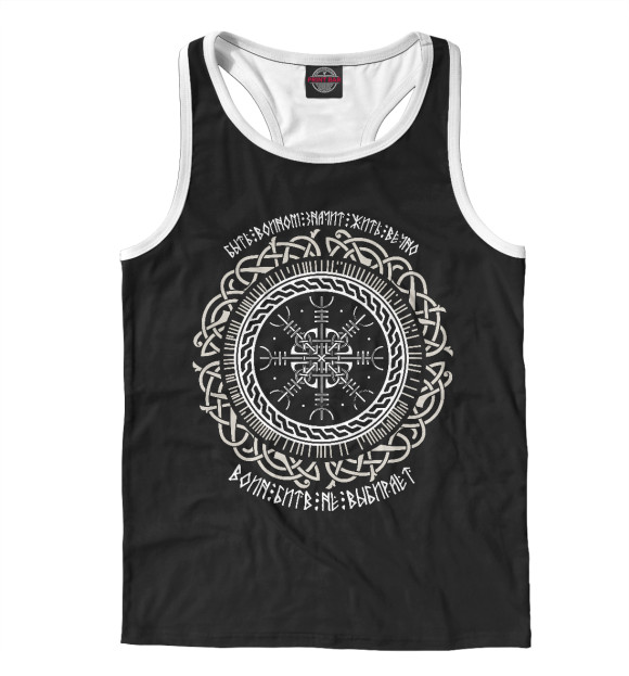 Мужская майка-борцовка с изображением Воин битв не выбирает / символ воина цвета Белый