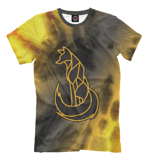 Мужская футболка с изображением Лисичка - Контур - Tie-Dye цвета Белый