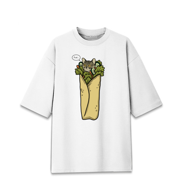 Женская футболка оверсайз с изображением Шаурма цвета Белый