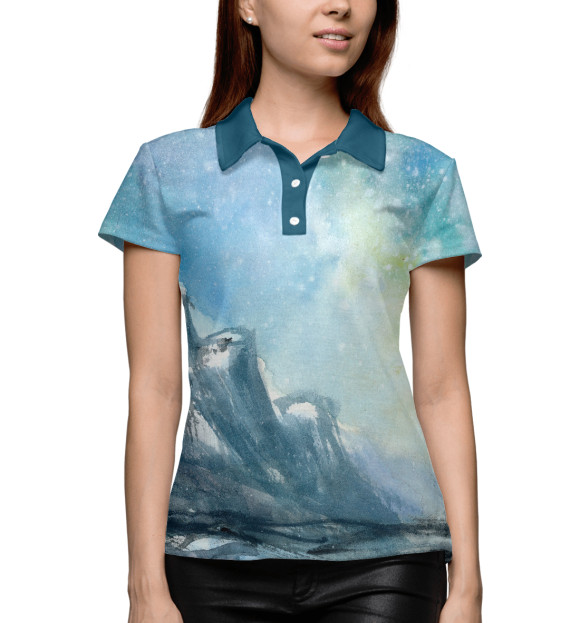 Женское поло с изображением Снежные горы и небо цвета Белый