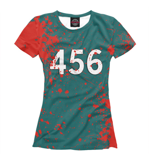 Женская футболка с изображением Игра в кальмара, игрок 456 цвета Белый