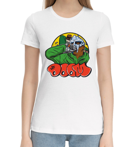 Женская хлопковая футболка с изображением MF Doom цвета Белый
