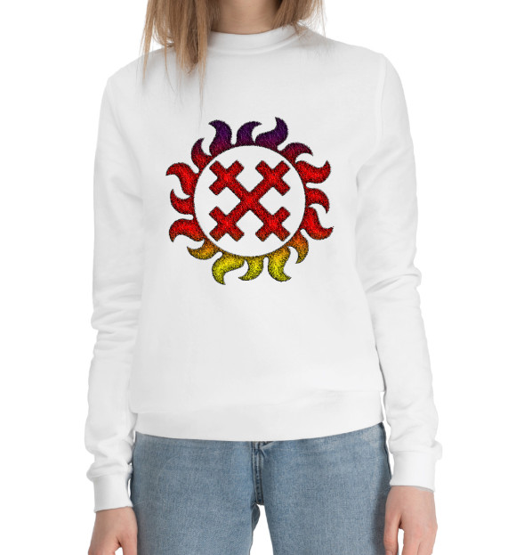 Женский хлопковый свитшот с изображением Символ Богини Мары цвета Белый