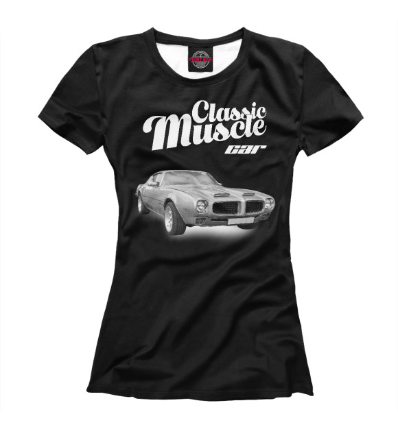 Женская футболка с изображением Classic muscle car (черный фон) цвета Белый