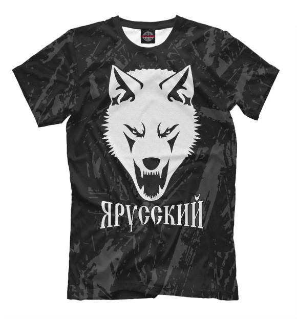 Мужская футболка с изображением Белый волк / Я русский цвета Белый