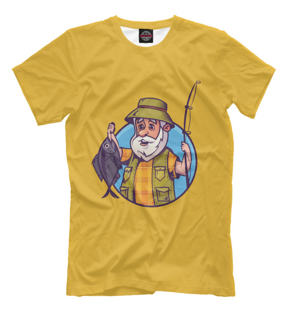 Мужская футболка с изображением Рыбак держит пойманную рыбу цвета Белый