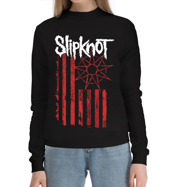 Женский хлопковый свитшот с изображением Slipknot цвета Черный