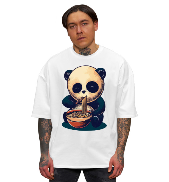 Мужская футболка оверсайз с изображением Панда и вкусняшка цвета Белый