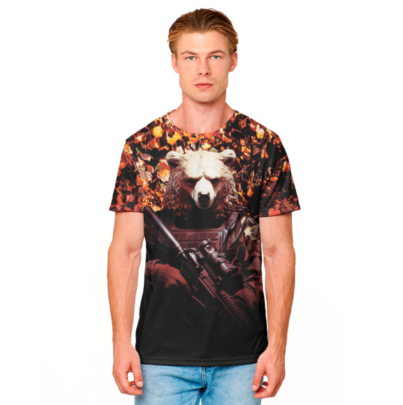 Мужская футболка с изображением Медведь с автоматом цвета Белый