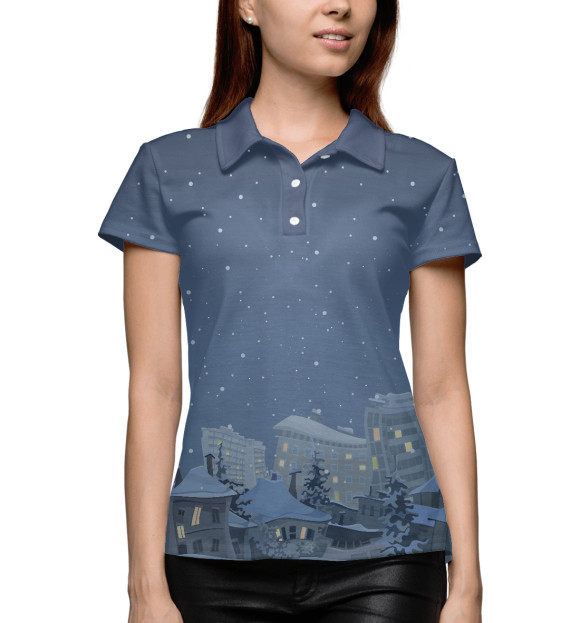 Женское поло с изображением Зимний город цвета Белый