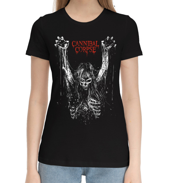 Женская хлопковая футболка с притом Cannibal Corpse цвета Черный Женская хлопковая футболка с изображением Cannibal Corpse цвета Черный