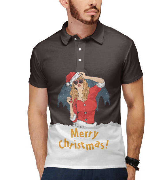 Мужское поло с изображением Merry Christmas цвета Белый