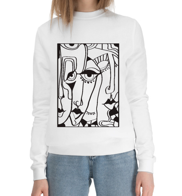 Женский хлопковый свитшот с изображением Abstract faces цвета Белый