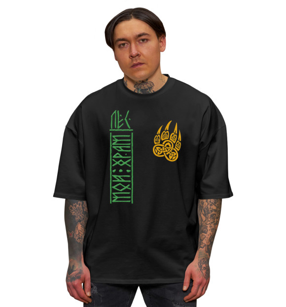 Мужская футболка оверсайз с изображением Лес мой храм цвета Черный